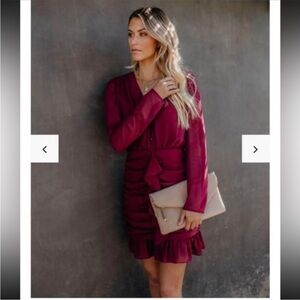 New NWT Vici red burgundy deep wine evening ruffle chiffon mini dress size S
